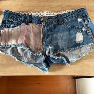O’Neil cutoff patchwork jean shorts